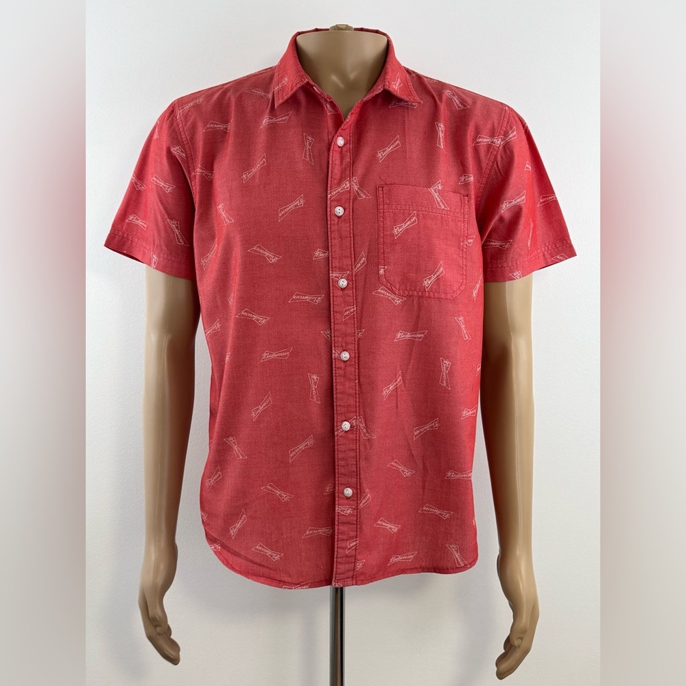 Budweiser Men's Short-Sleeve Button-Down Shirt, Chest Pocket, Size Medium
